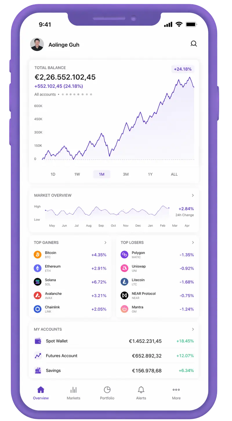 Mobile app screen showing portfolio summary