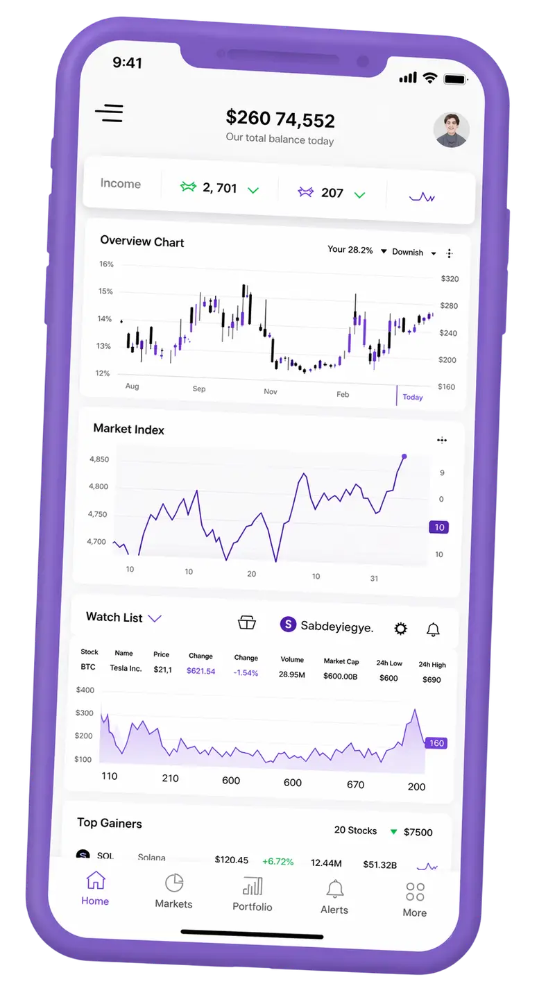 Mobile app screen showing portfolio summary
